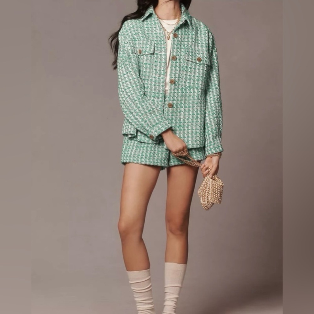 Maeve by Anthropologie Green Tweed Jacket